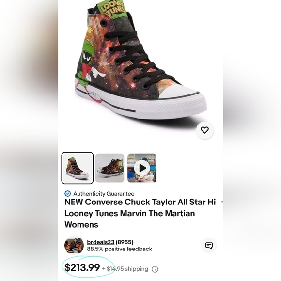 Chuck Taylor x Looney Tunes All Star High Marvin the Martian Sneaker NWOT No Box - Picture 9 of 10